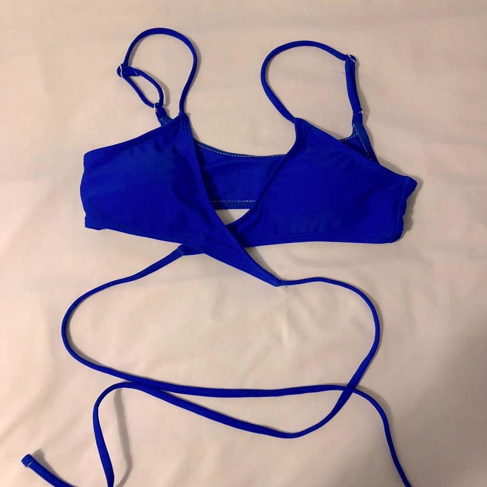 Blue Strappy Wrap Bikini Top Size Small